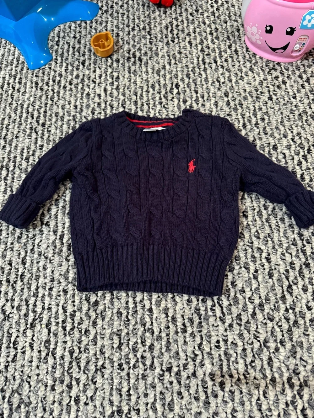 Ralph Lauren Navy Cable Knit Sweater with Red Polo Logo
